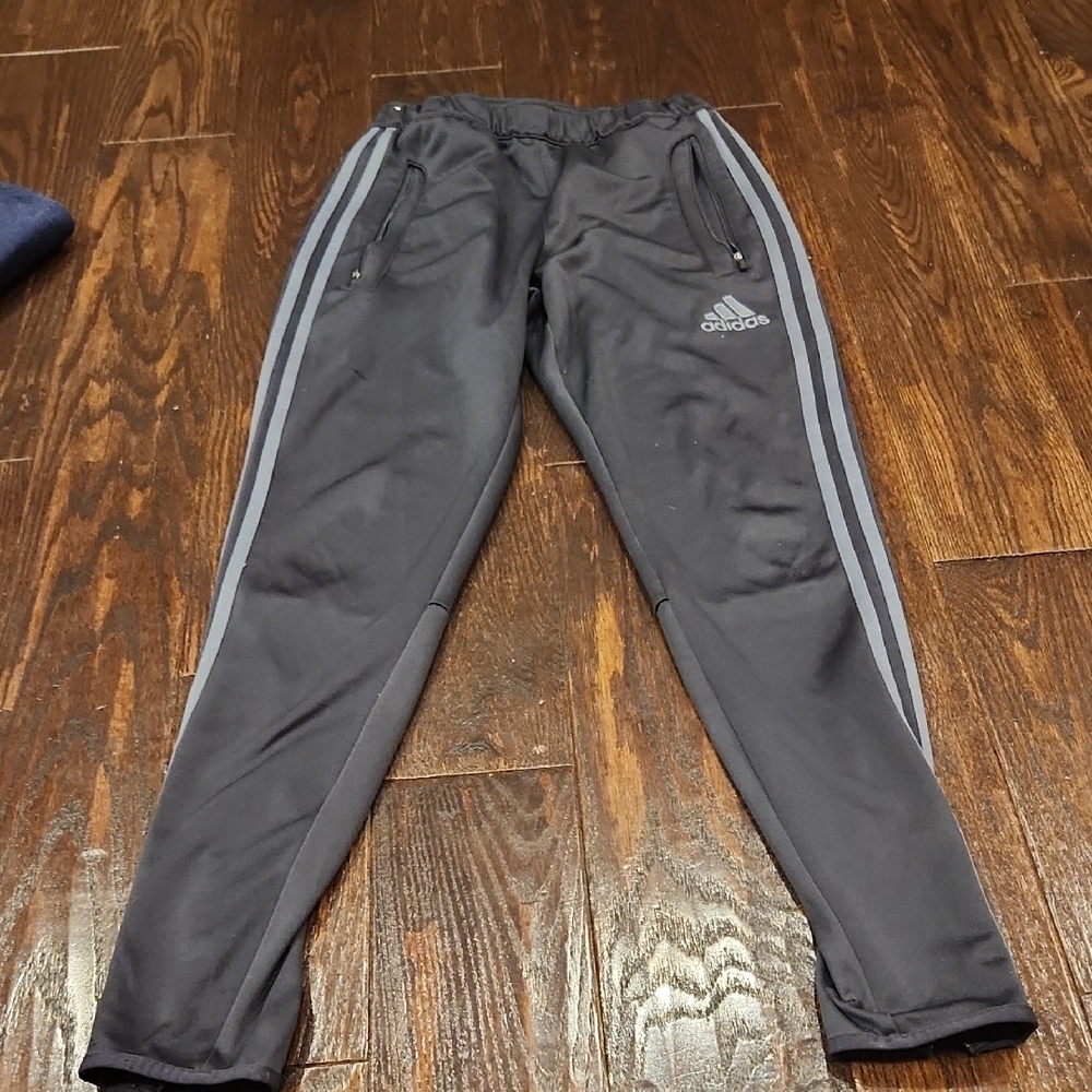 Adidas Black Track Pants with Gray Stripes